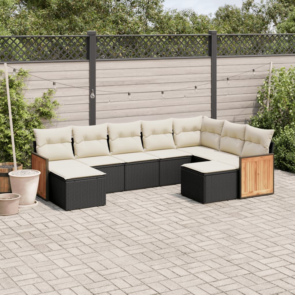 vidaXL 9-delige Loungeset met kussens poly rattan zwart