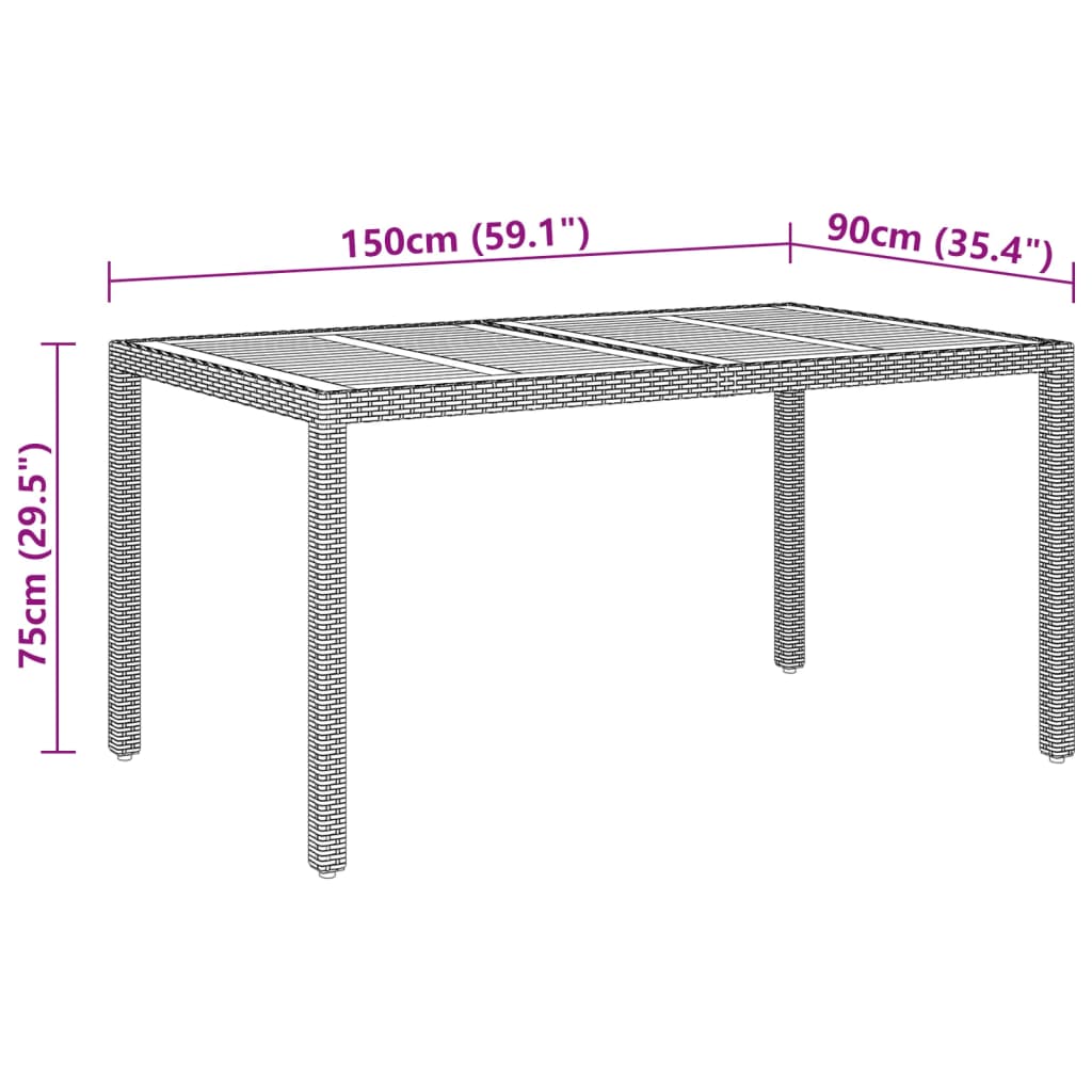 vidaXL Tuintafel 150x90x75 cm acaciahout en poly rattan grijs