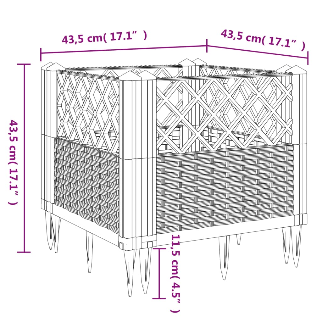 vidaXL Plantenbak met pinnen 43,5x43,5x43,5 cm polypropeen grijs