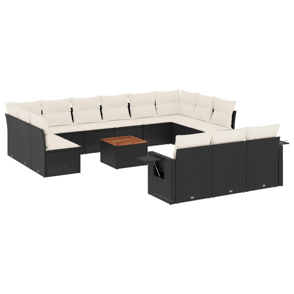 vidaXL 14-delige Loungeset met kussens poly rattan zwart