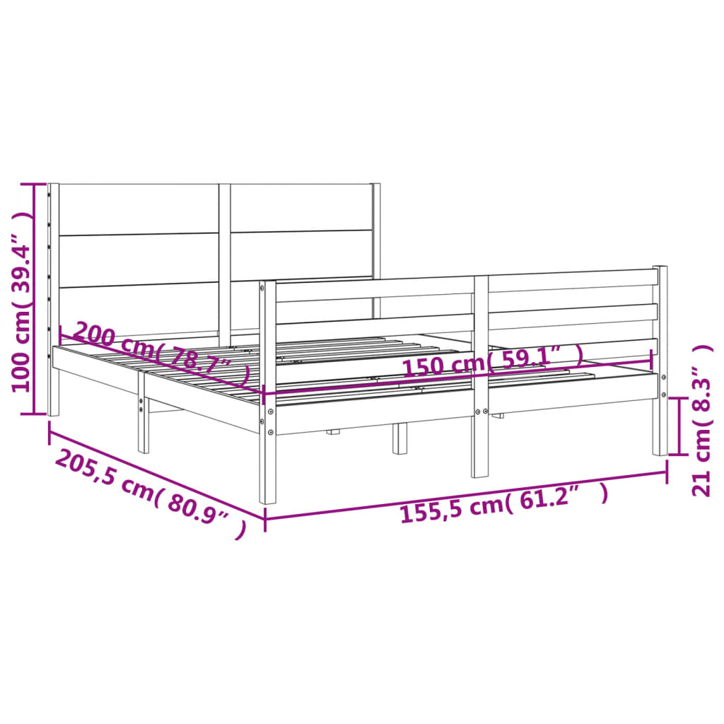 vidaXL Bedframe met hoofdbord massief hout wit