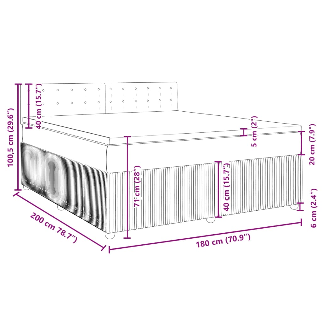 vidaXL Boxspring met matras fluweel lichtgrijs 180x200 cm