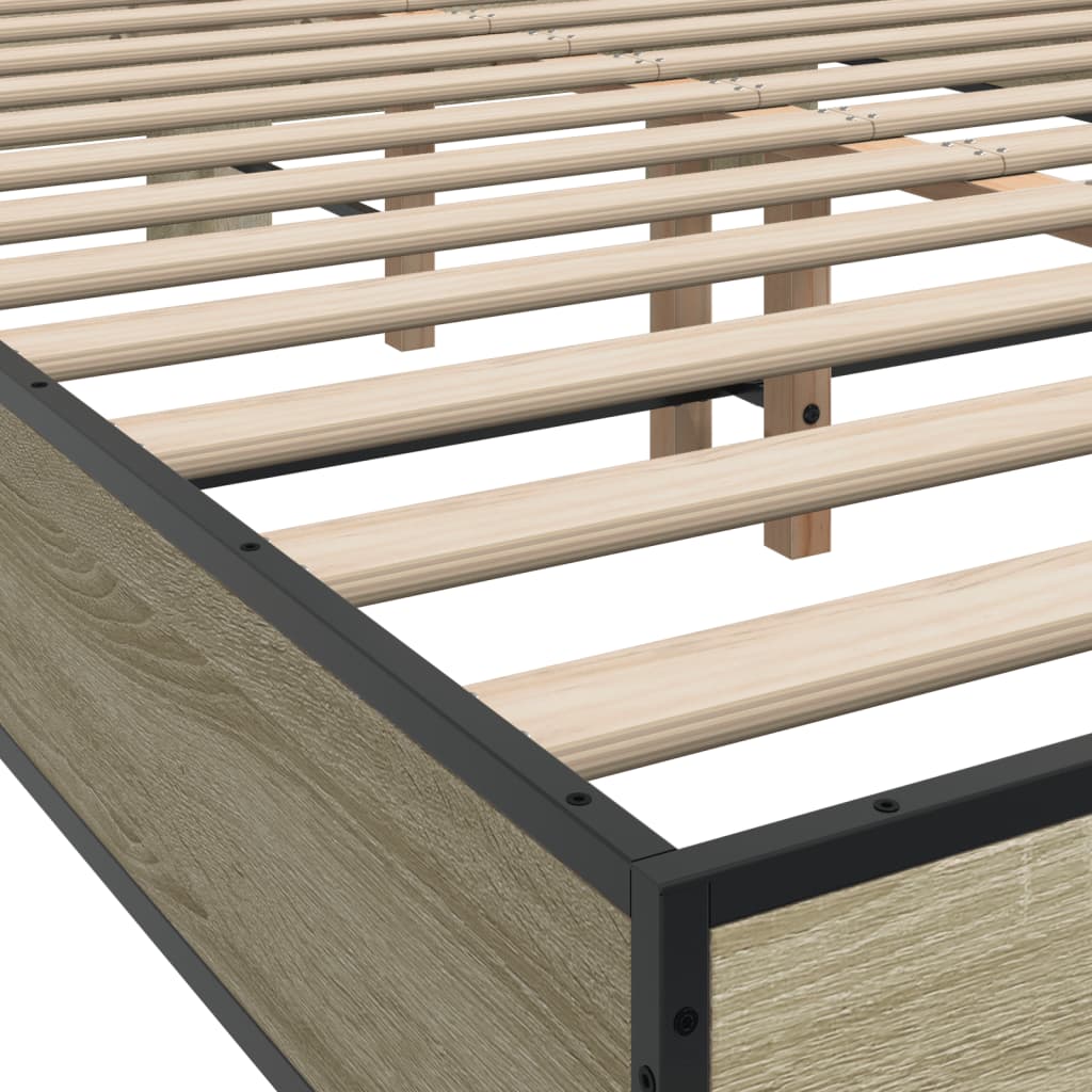 vidaXL Bedframe bewerkt hout metaal sonoma eikenkleurig 120x200 cm