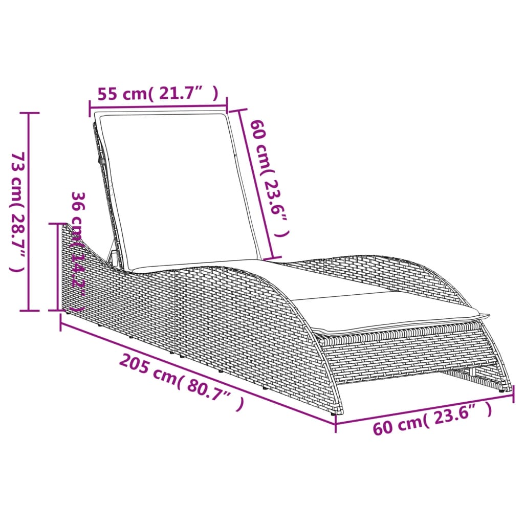 vidaXL Ligbed met kussen 60x205x73 cm poly rattan beige