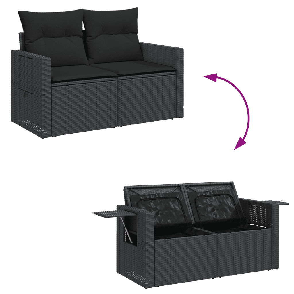 vidaXL 11-delige Loungeset met kussens poly rattan zwart