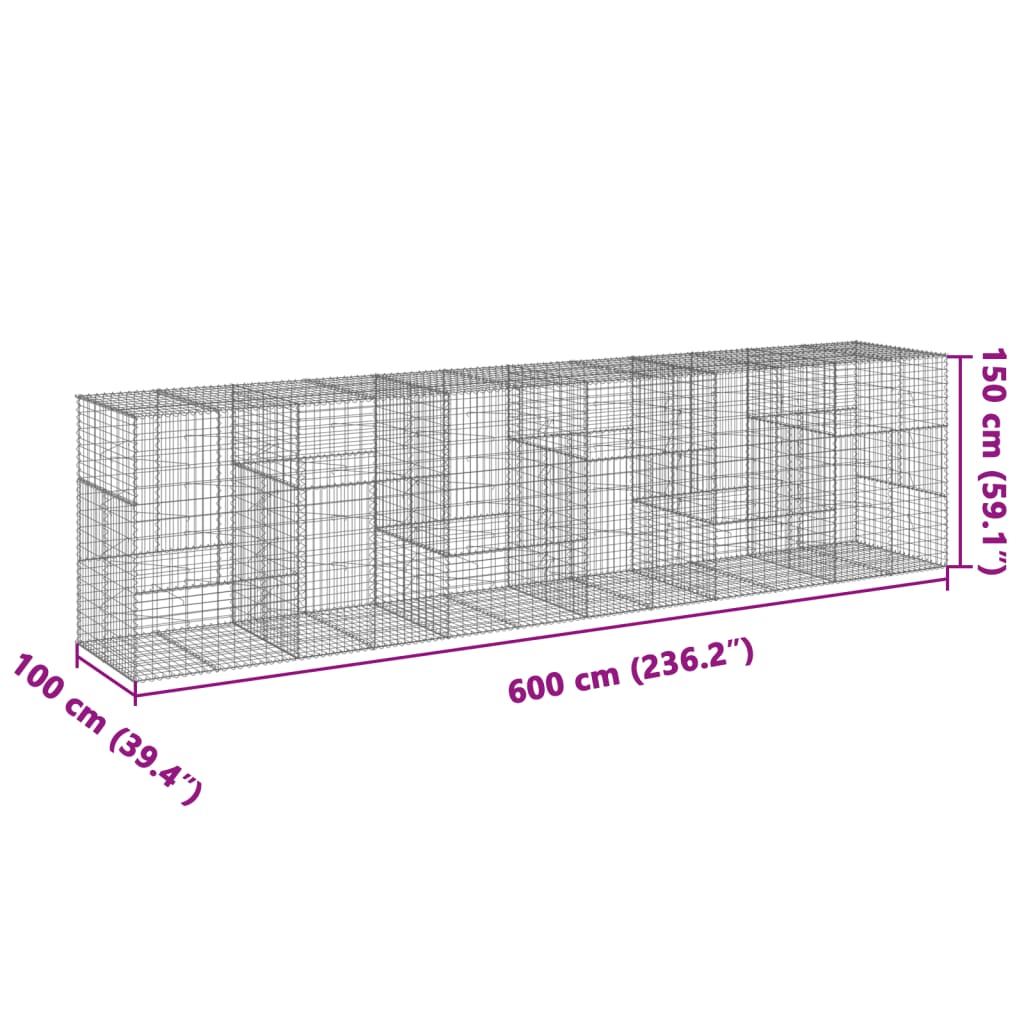 vidaXL Schanskorf 600x100x150 cm gegalvaniseerd ijzer zilverkleurig