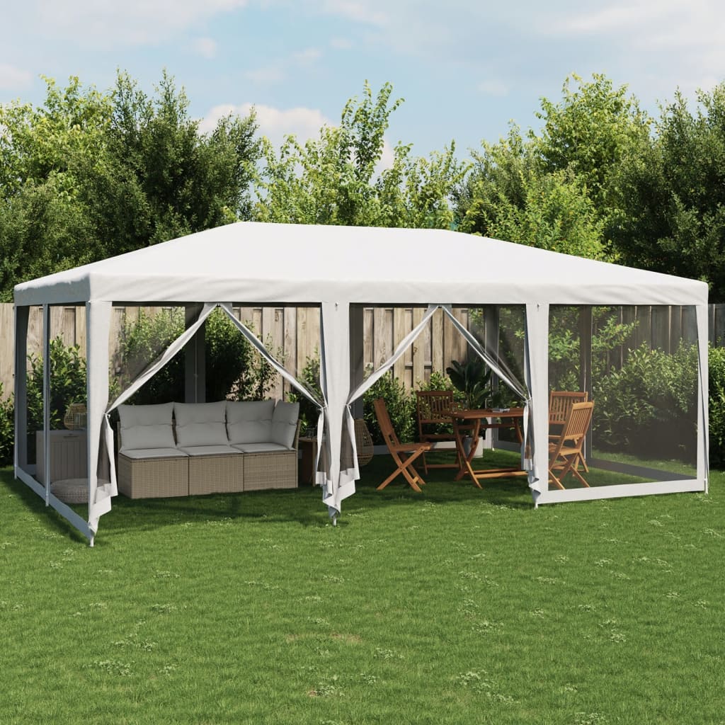 vidaXL Partytent met 10 mesh zijwanden 6x4 m HDPE wit