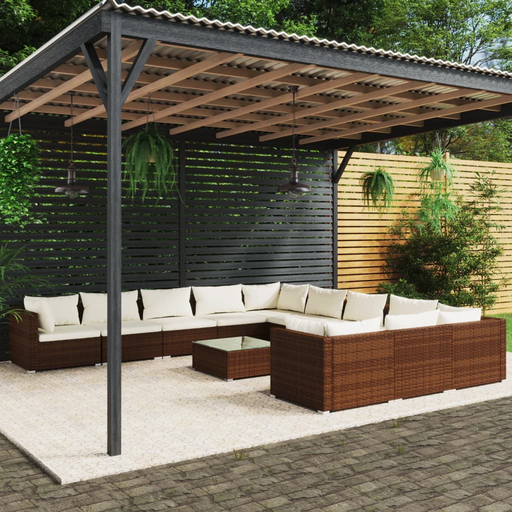 vidaXL 12-delige Loungeset met kussens poly rattan bruin