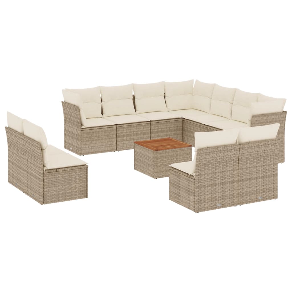 vidaXL 12-delige Loungeset met kussens poly rattan beige