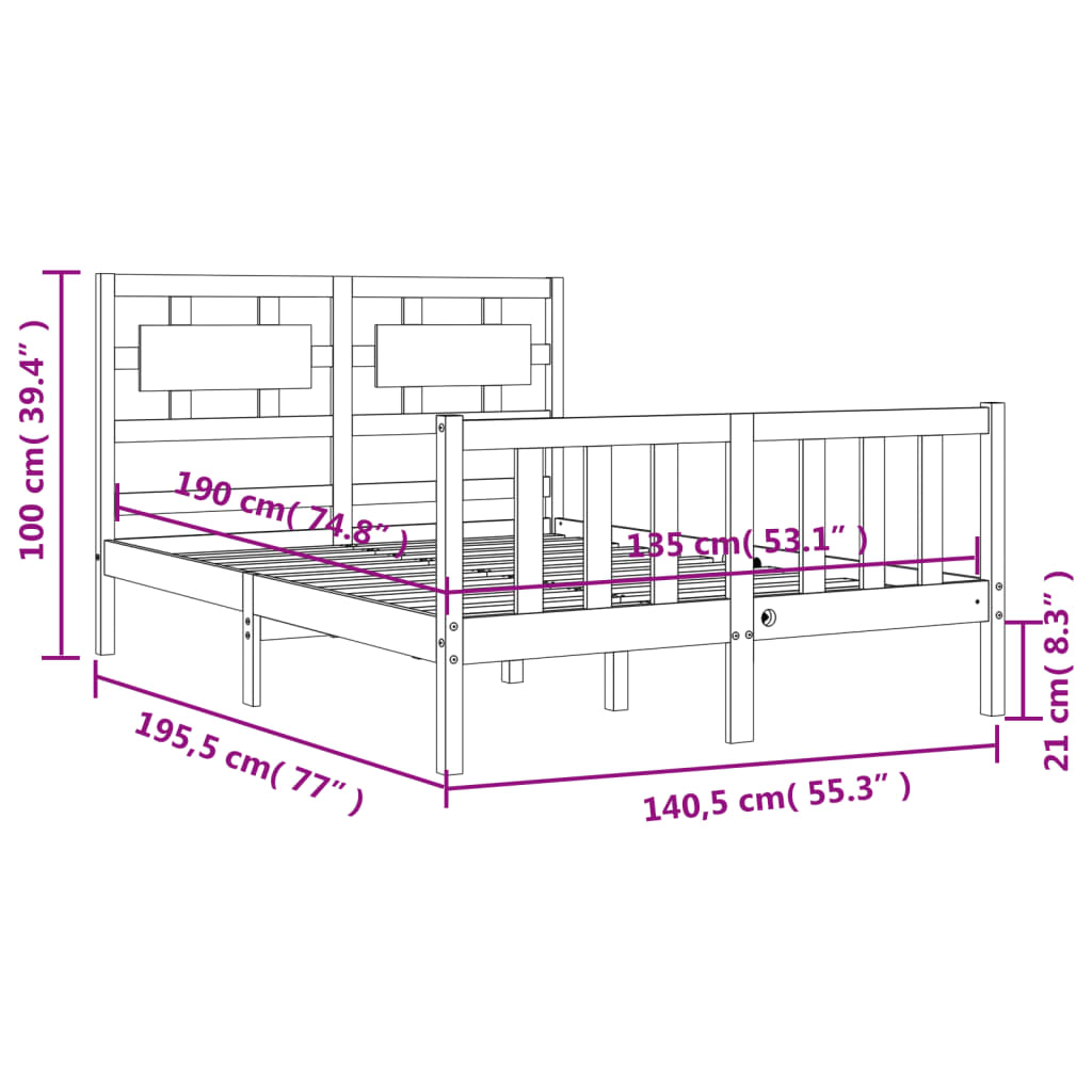 vidaXL Bedframe met hoofdbord massief hout wit