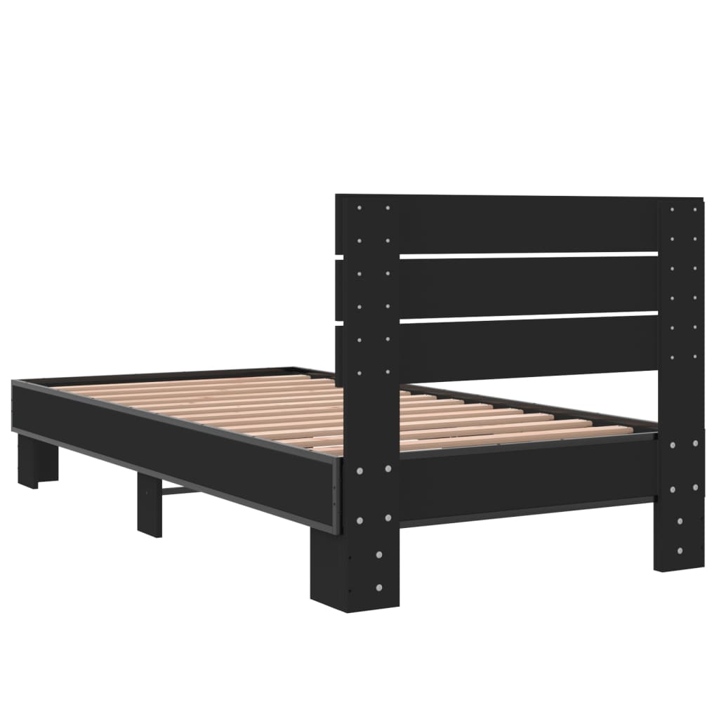 vidaXL Bedframe bewerkt hout en metaal zwart 75x190 cm