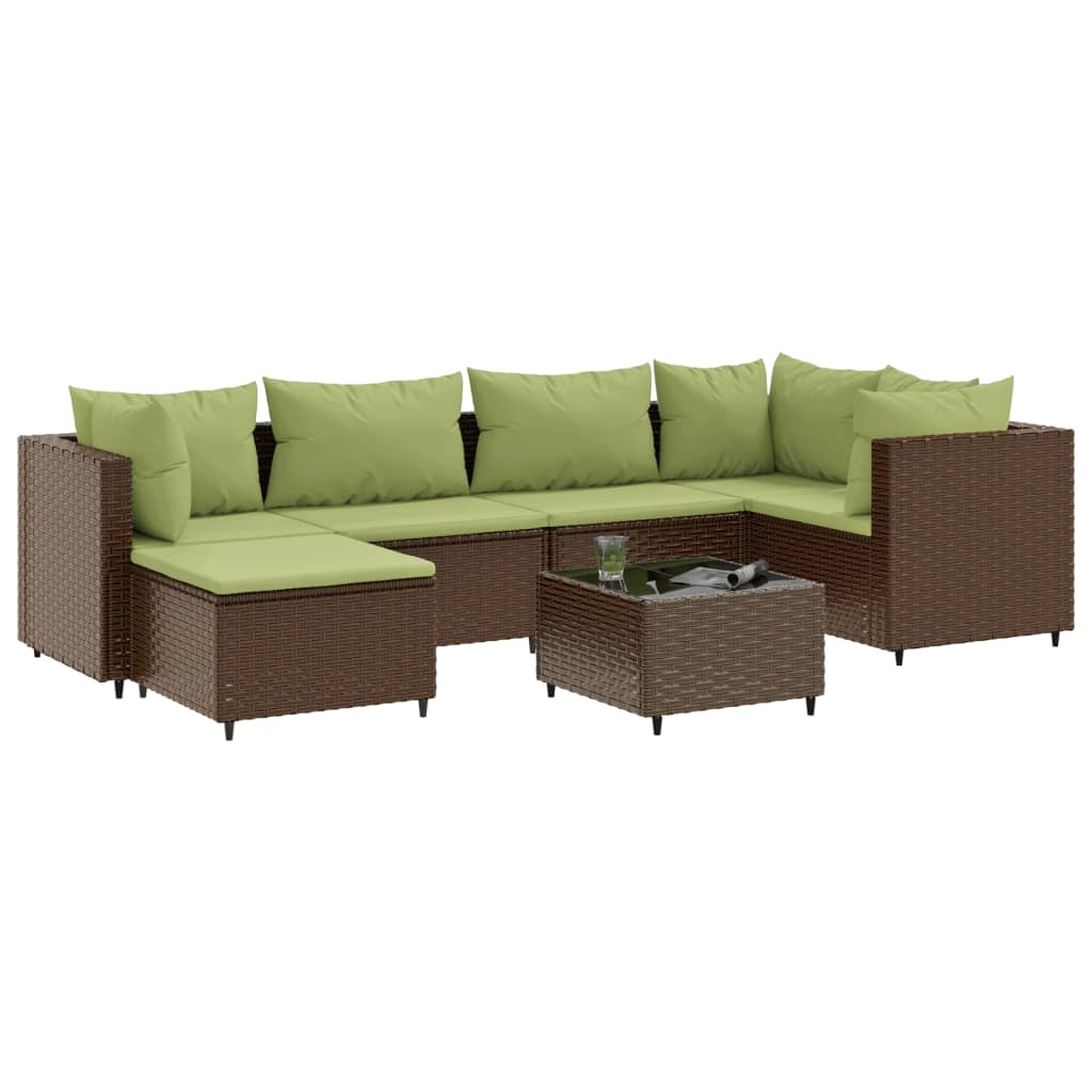 vidaXL 7-delige Loungeset met kussens poly rattan bruin