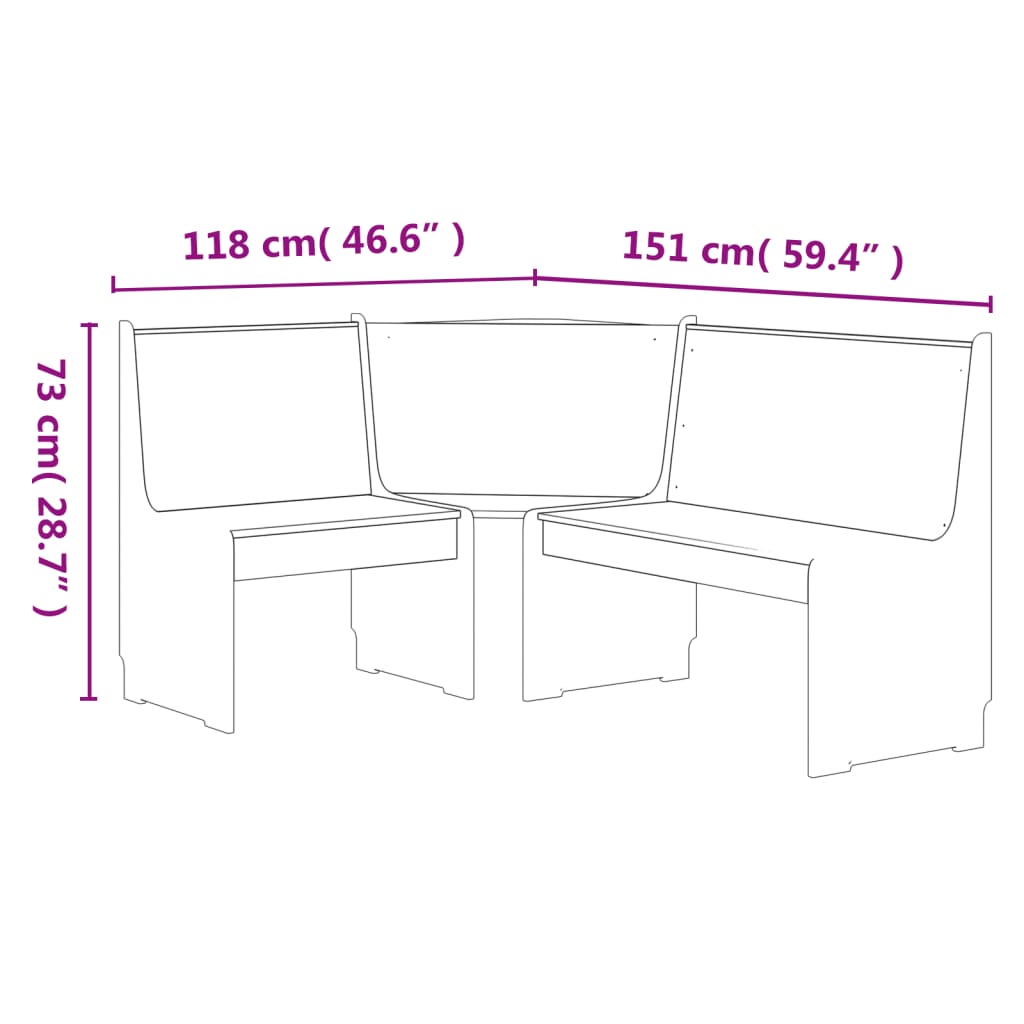 vidaXL Hoekbank REINE 151 cm massief grenenhout honingbruin en wit