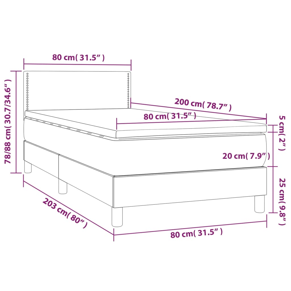 vidaXL Boxspring met matras kunstleer grijs 80x200 cm