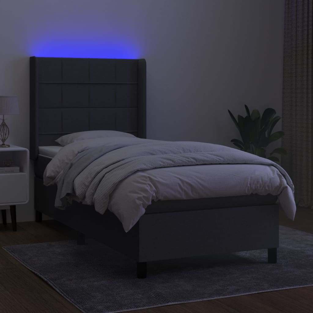 vidaXL Boxspring met matras en LED stof donkergrijs 80x200 cm