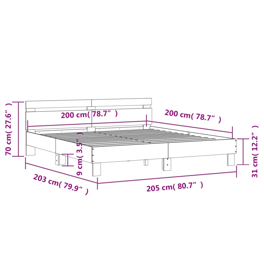 vidaXL Bedframe met hoofdeinde bewerkt hout sonoma eiken 200x200 cm