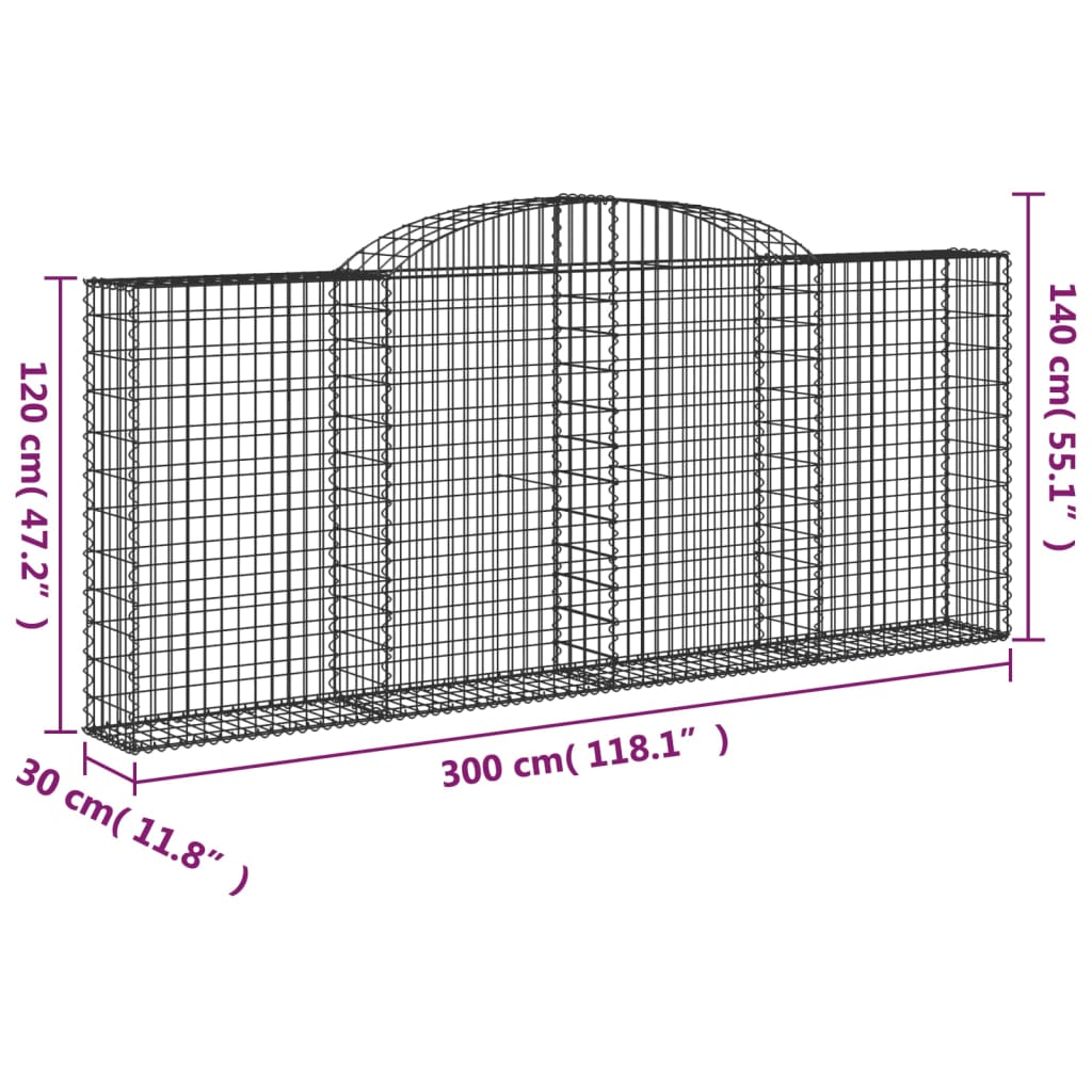 vidaXL Schanskorven 4 st gewelfd 300x30x120/140 cm ijzer