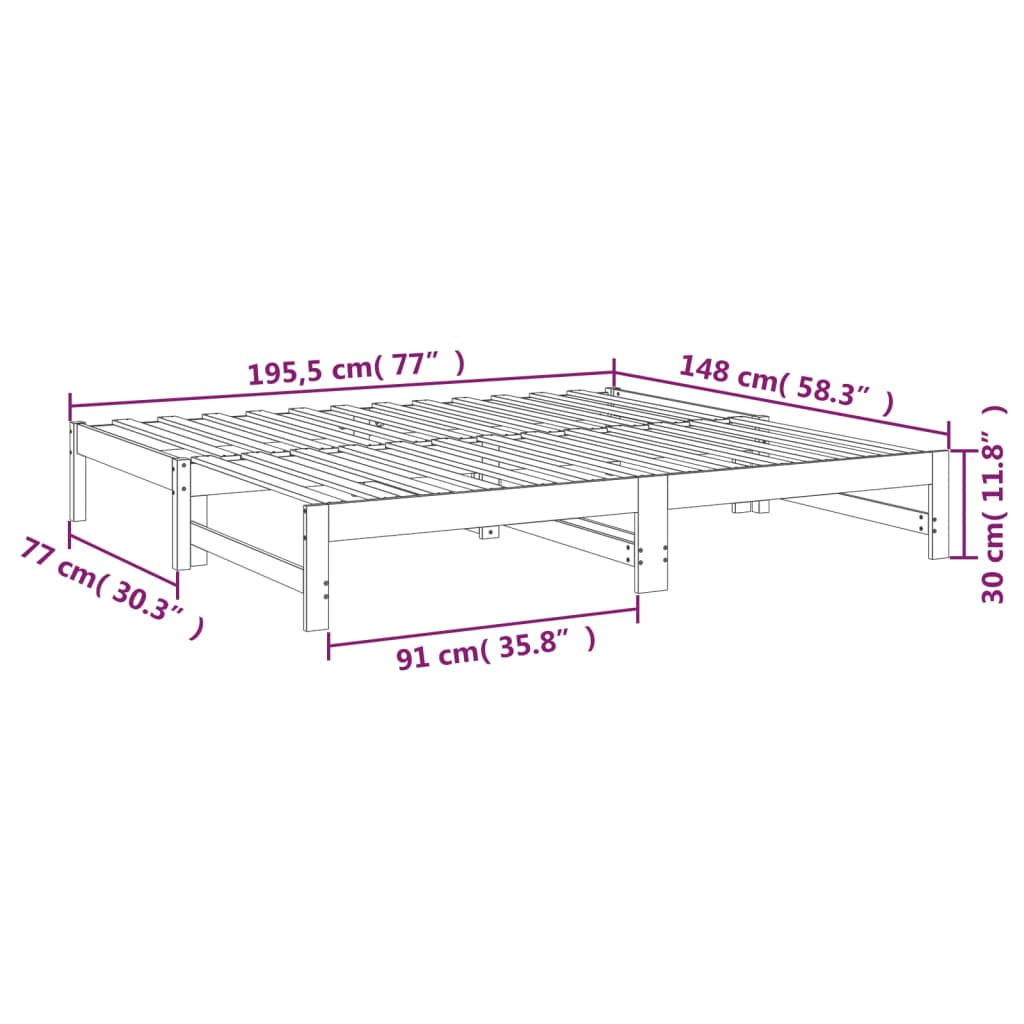 vidaXL Slaapbank uitschuifbaar massief grenenhout wit 2x(75x190) cm