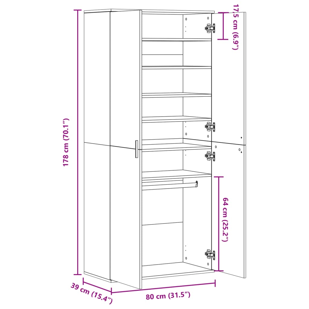 vidaXL Schoenenkast 80x39x178 cm bewerkt hout gerookt eikenkleurig