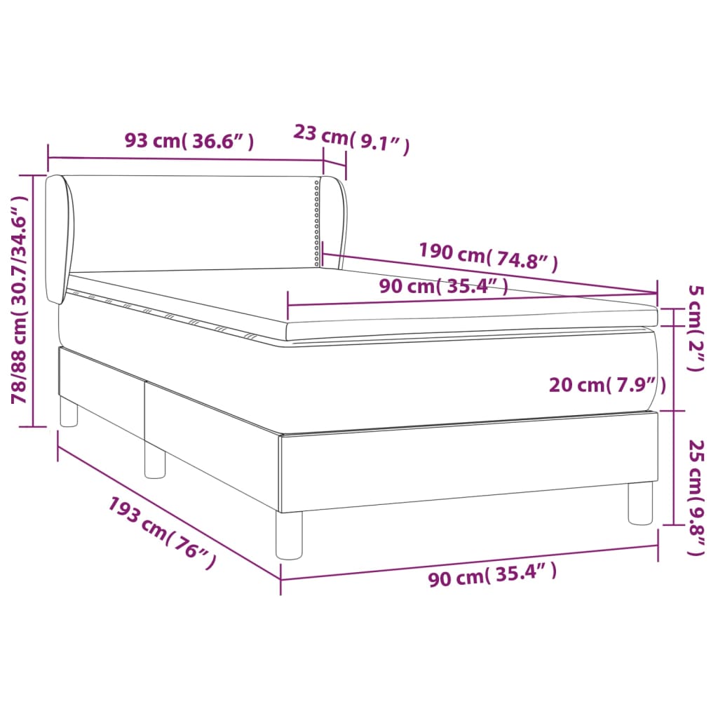 vidaXL Boxspring met matras stof crèmekleurig 90x190 cm