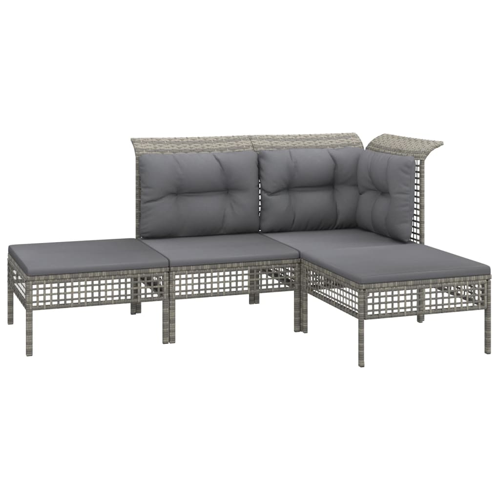 vidaXL 4-delige Loungeset met kussens poly rattan grijs