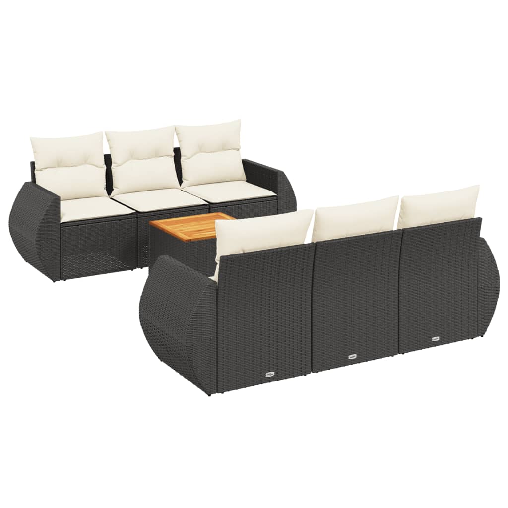 vidaXL 7-delige Loungeset met kussens poly rattan zwart