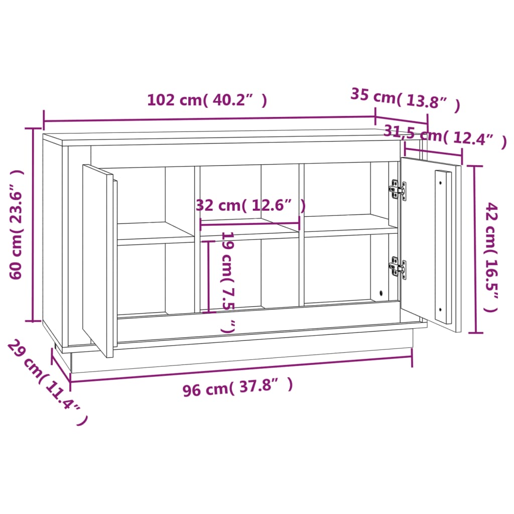 vidaXL Dressoir 102x35x60 cm bewerkt hout grijs sonoma eikenkleurig