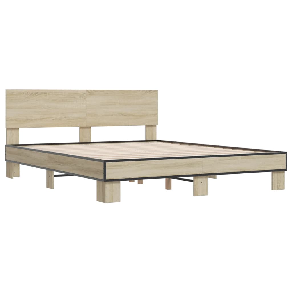 vidaXL Bedframe bewerkt hout metaal sonoma eikenkleurig 160x200 cm