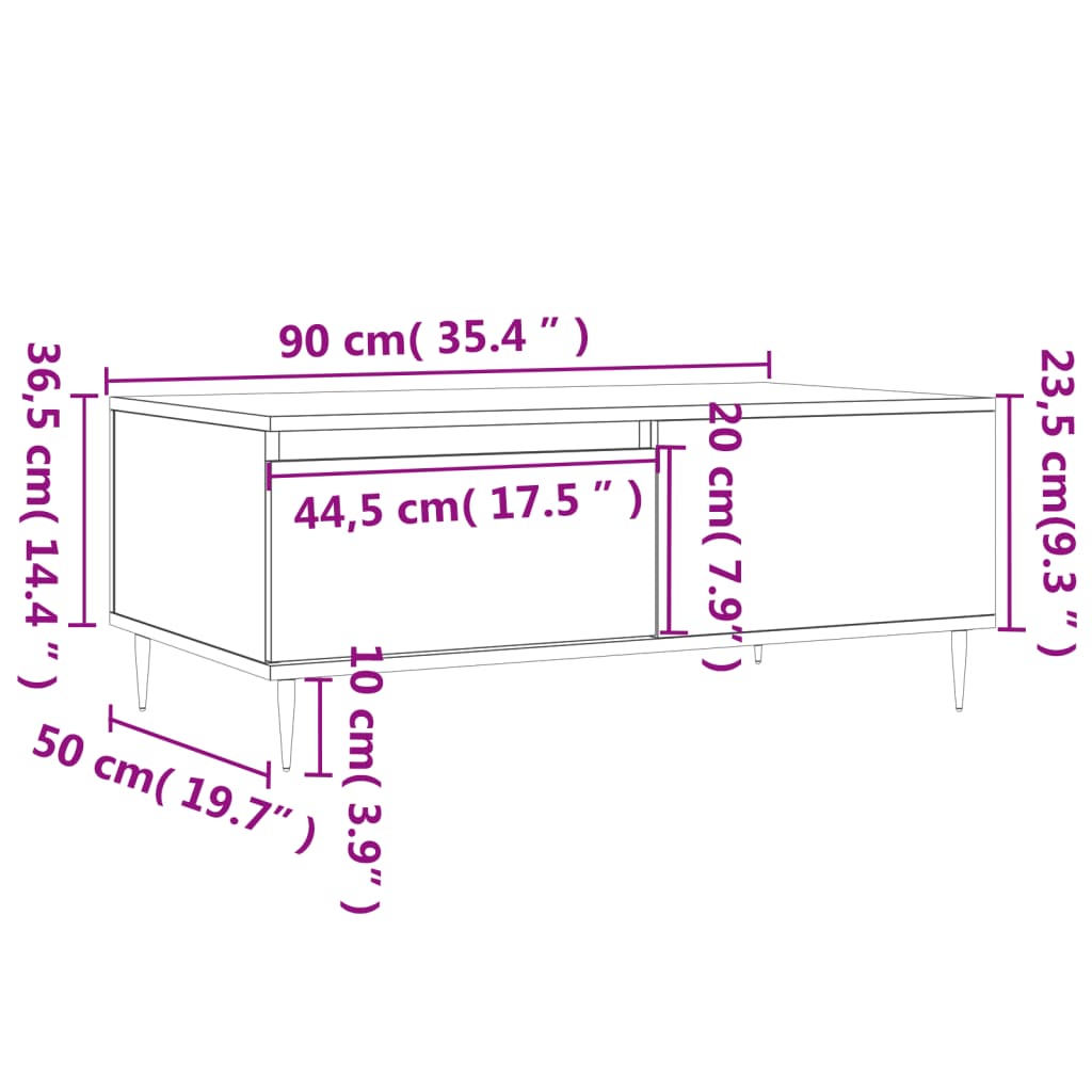 vidaXL Salontafel 90x50x36,5 cm bewerkt hout grijs sonoma