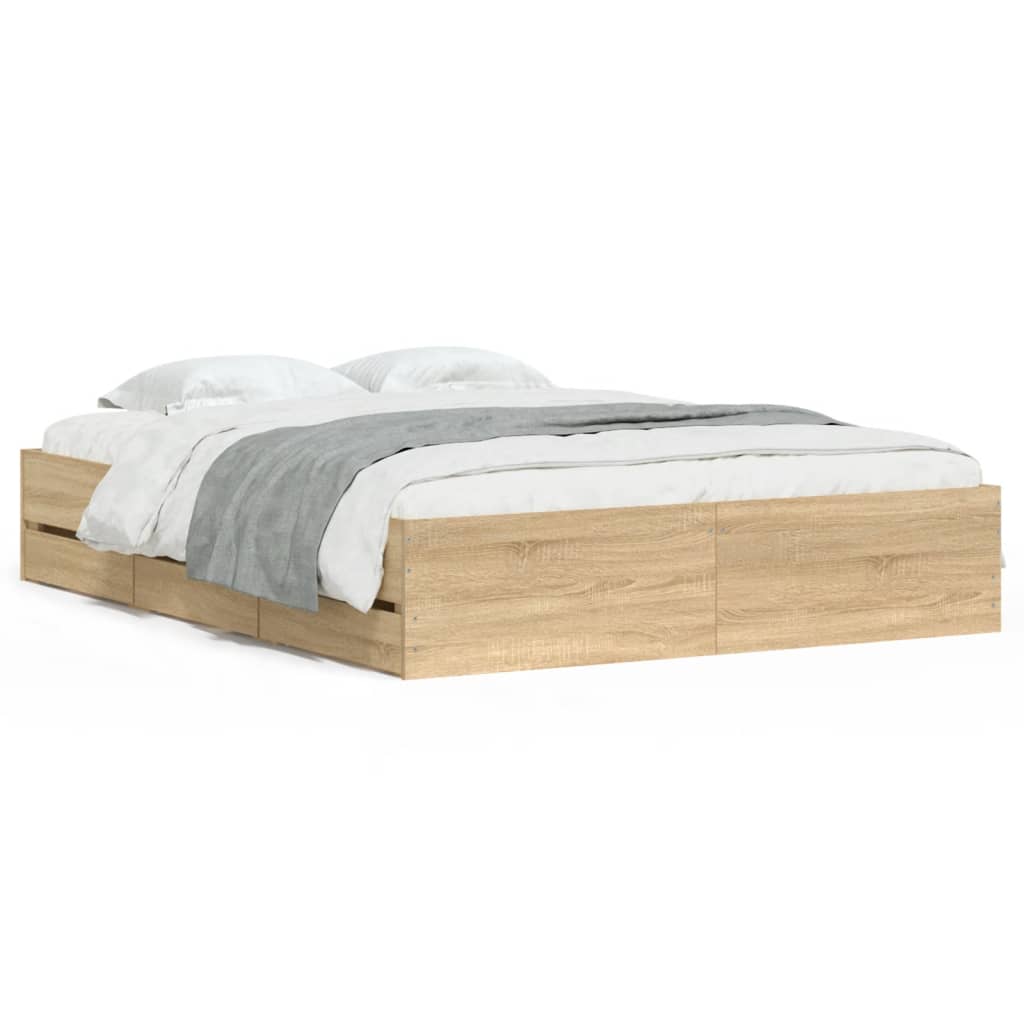 vidaXL Bedframe met lades bewerkt hout sonoma eikenkleurig 140x200 cm