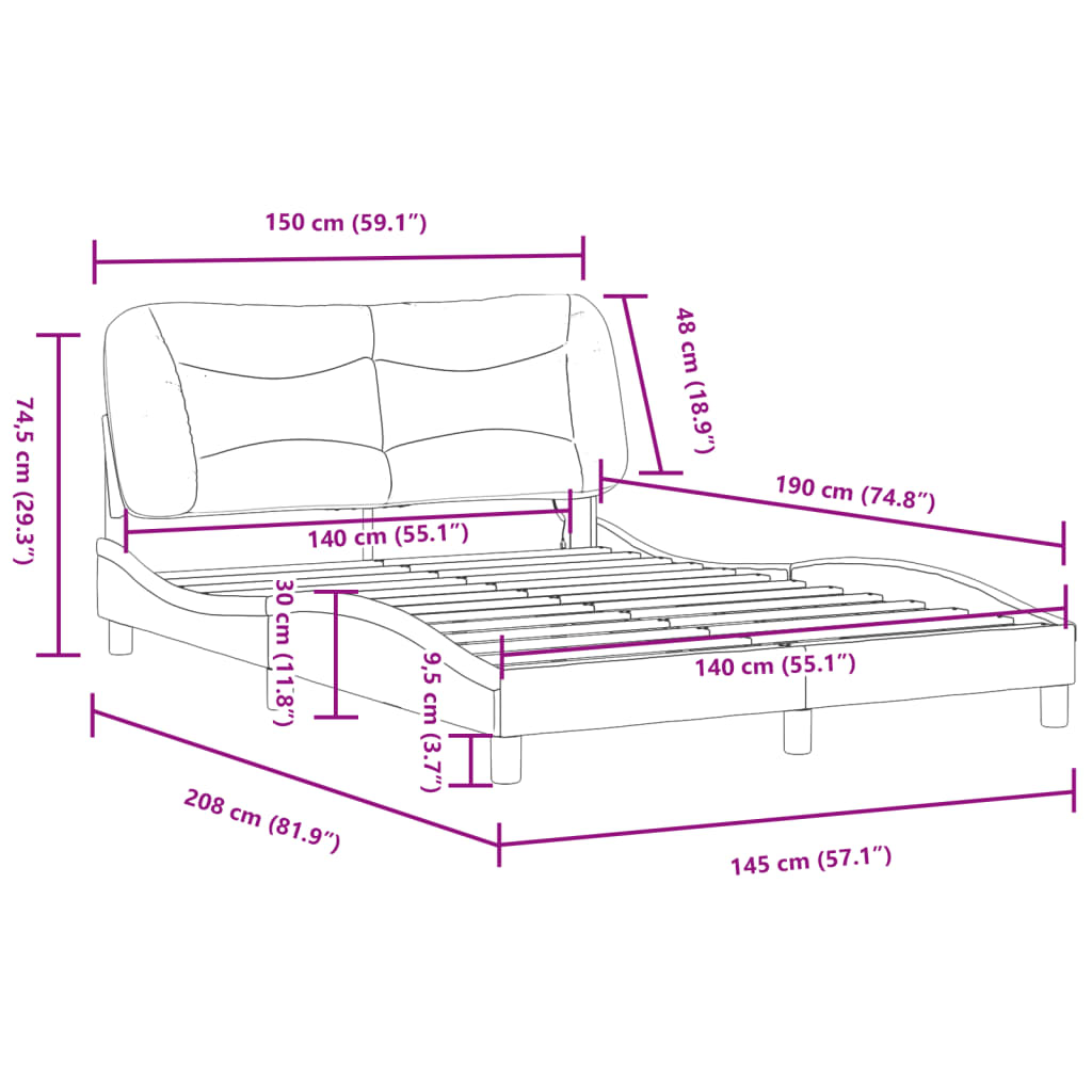 vidaXL Bedframe met LED-verlichting kunstleer bruin 140x190 cm