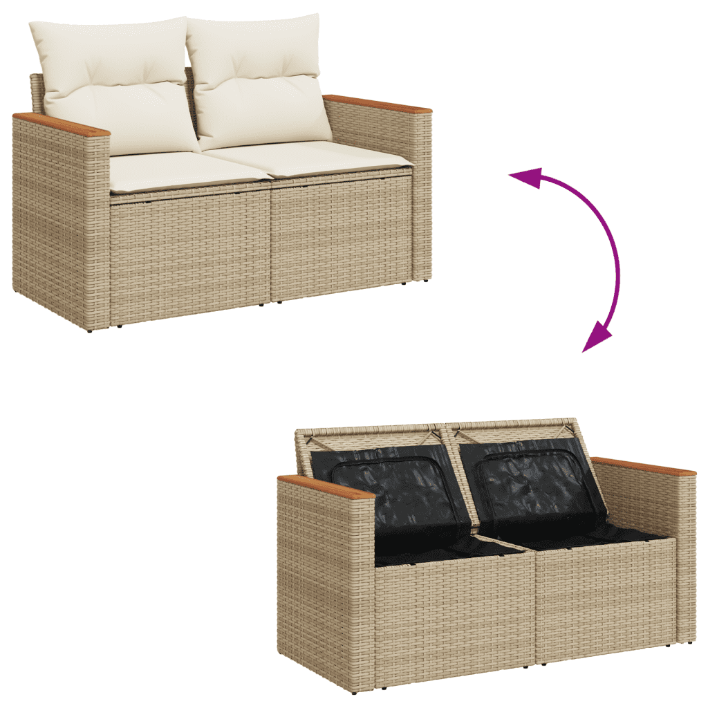 vidaXL 4-delige Loungeset met kussens poly rattan beige