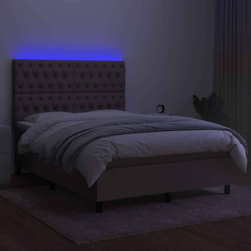 vidaXL Boxspring met matras en LED stof taupe 140x200 cm