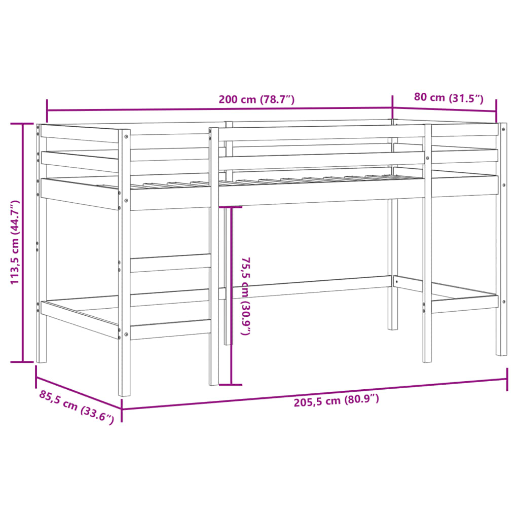 vidaXL Kinderhoogslaper met ladder 80x200 cm massief grenenhout wit