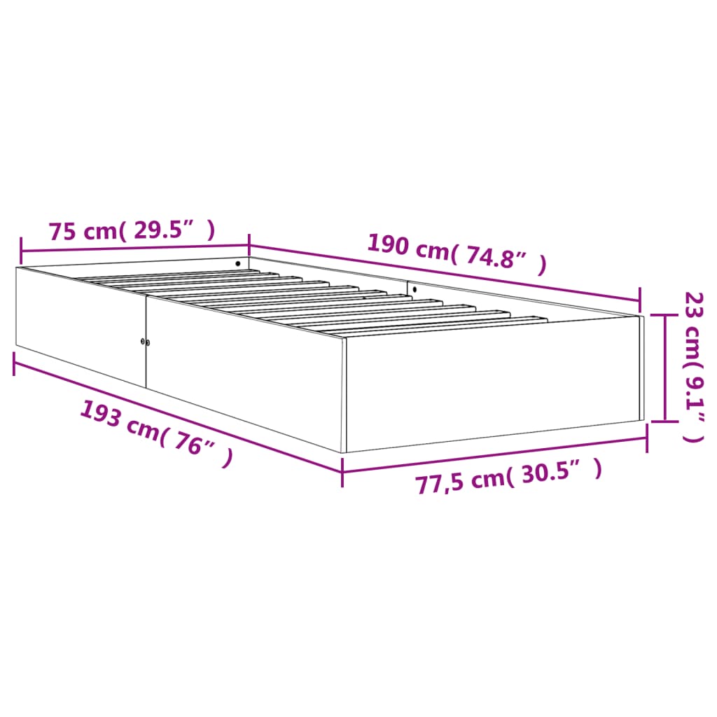 vidaXL Bedframe zonder matras massief grenenhout wasbruin 75x190 cm