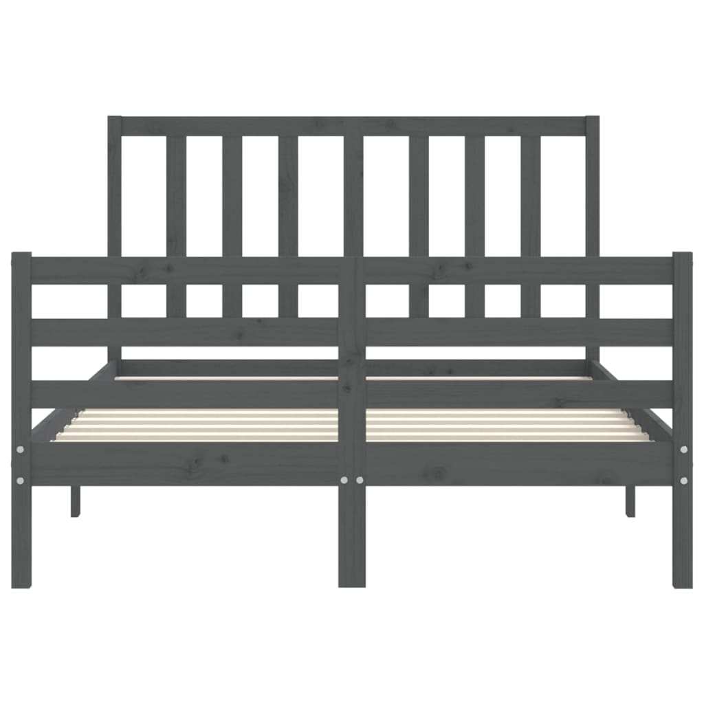 vidaXL Bedframe met hoofdbord massief hout grijs 140x190 cm