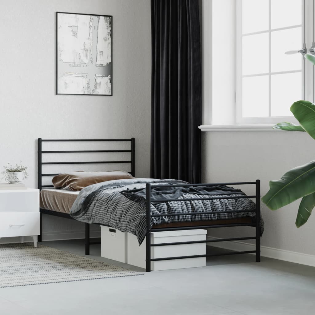 vidaXL Bedframe met hoofd- en voeteneinde metaal zwart 90x200 cm