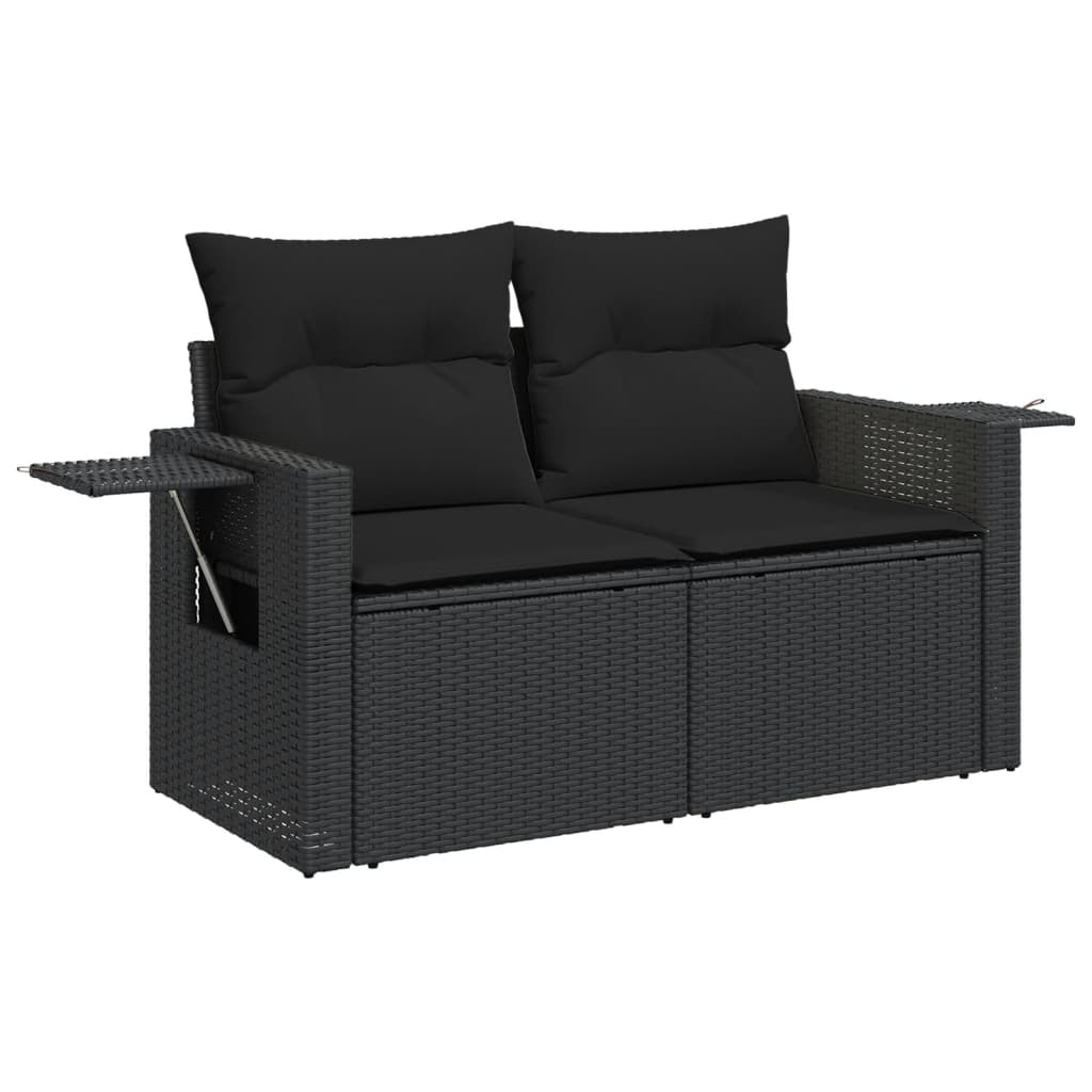 vidaXL 9-delige Loungeset met kussens poly rattan zwart