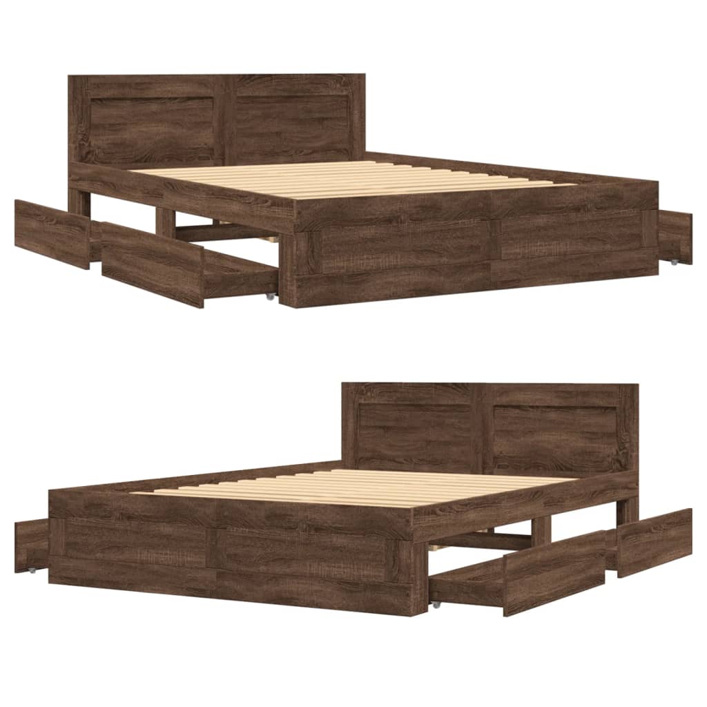 vidaXL Bedframe met hoofdeinde bewerkt hout bruineikenkleur 140x190 cm