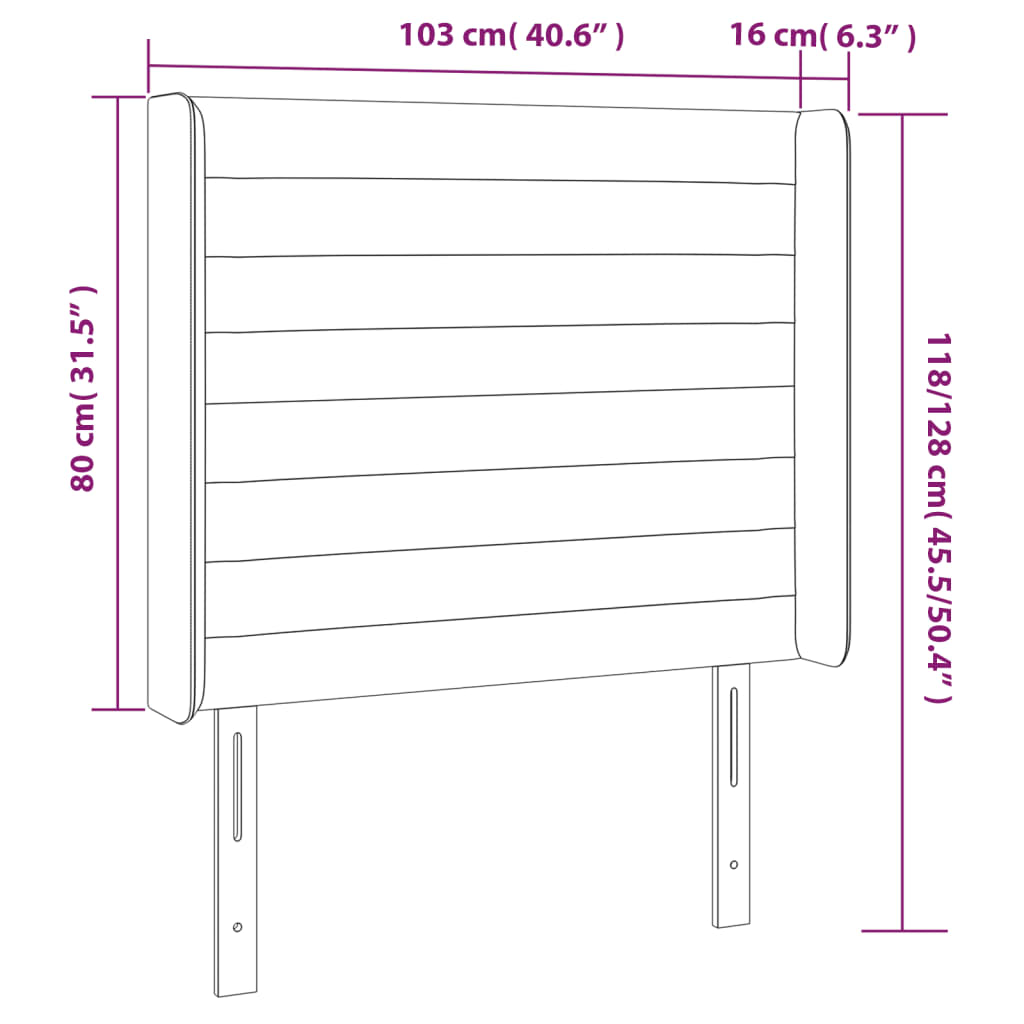 vidaXL Hoofdbord met randen 103x16x118/128 cm stof lichtgrijs