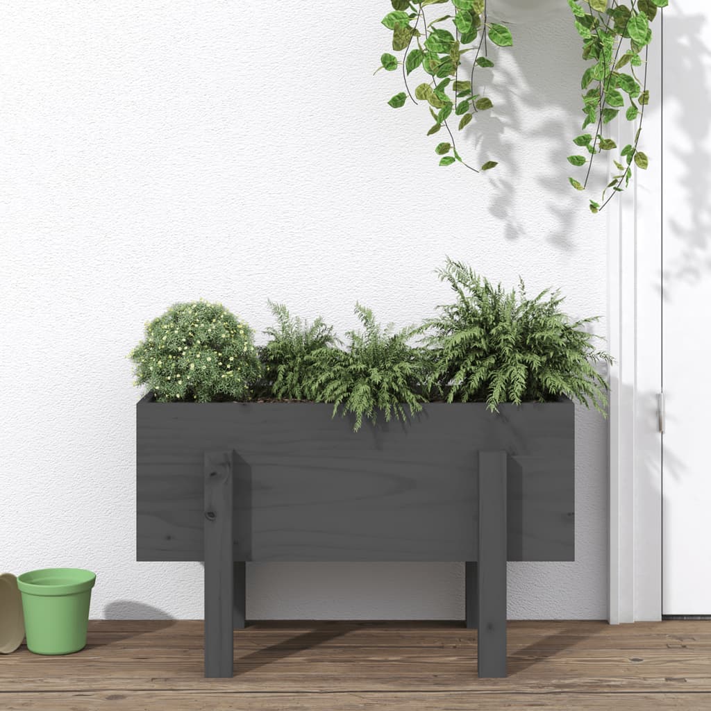 vidaXL Plantenbak 62x30x38 cm massief grenenhout grijs