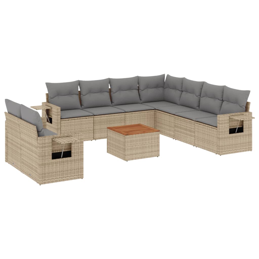 vidaXL 10-delige Loungeset met kussens poly rattan beige