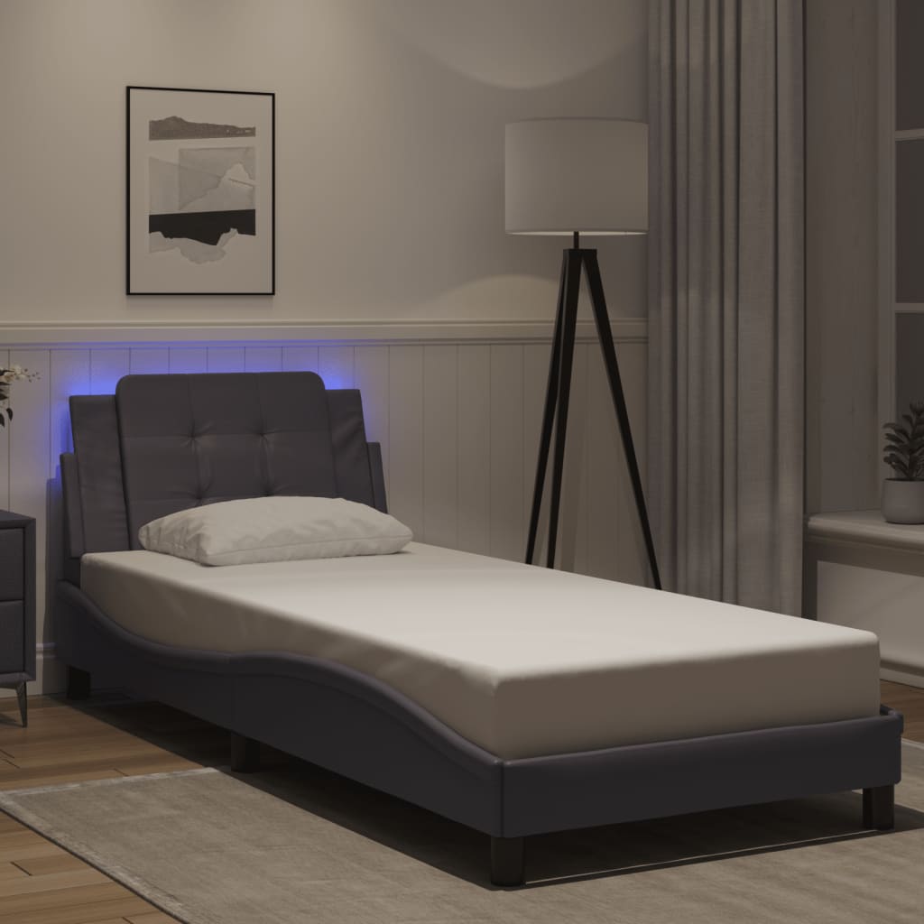 vidaXL Bedframe met LED-verlichting kunstleer grijs 80x200 cm