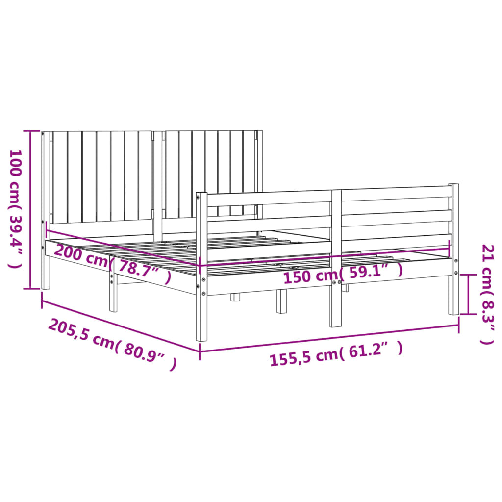 vidaXL Bedframe met hoofdbord massief hout wit