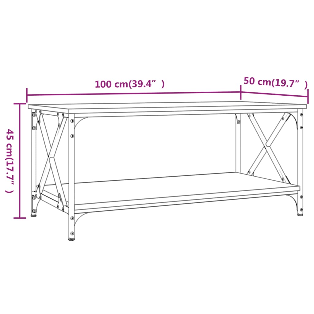 vidaXL Salontafel 100x50x45 cm bewerkt hout en ijzer zwart