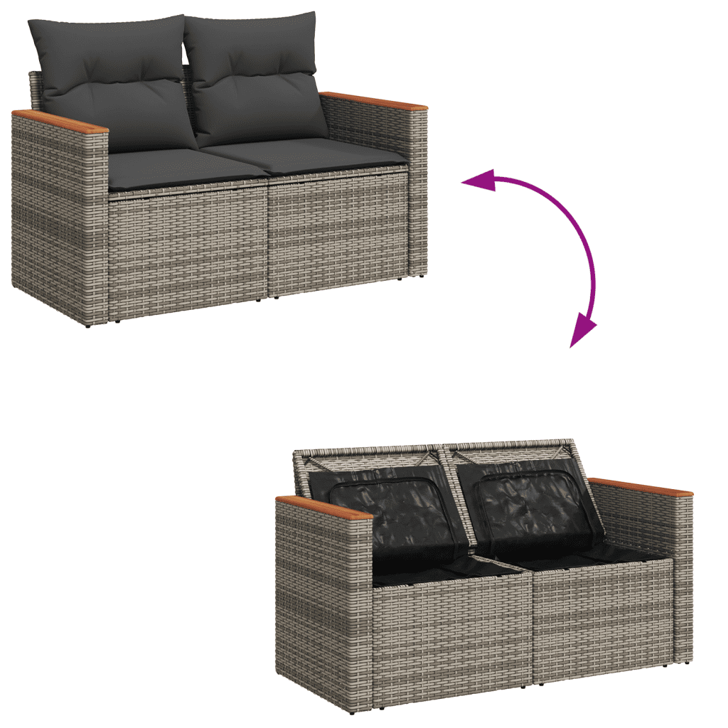 vidaXL 10-delige Loungeset met kussens poly rattan grijs