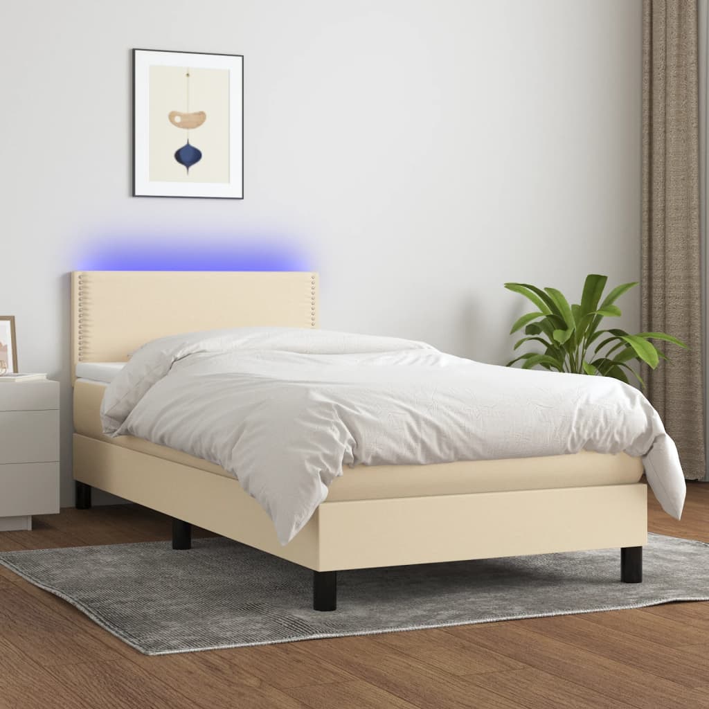 vidaXL Boxspring met matras en LED stof crèmekleurig 90x190 cm