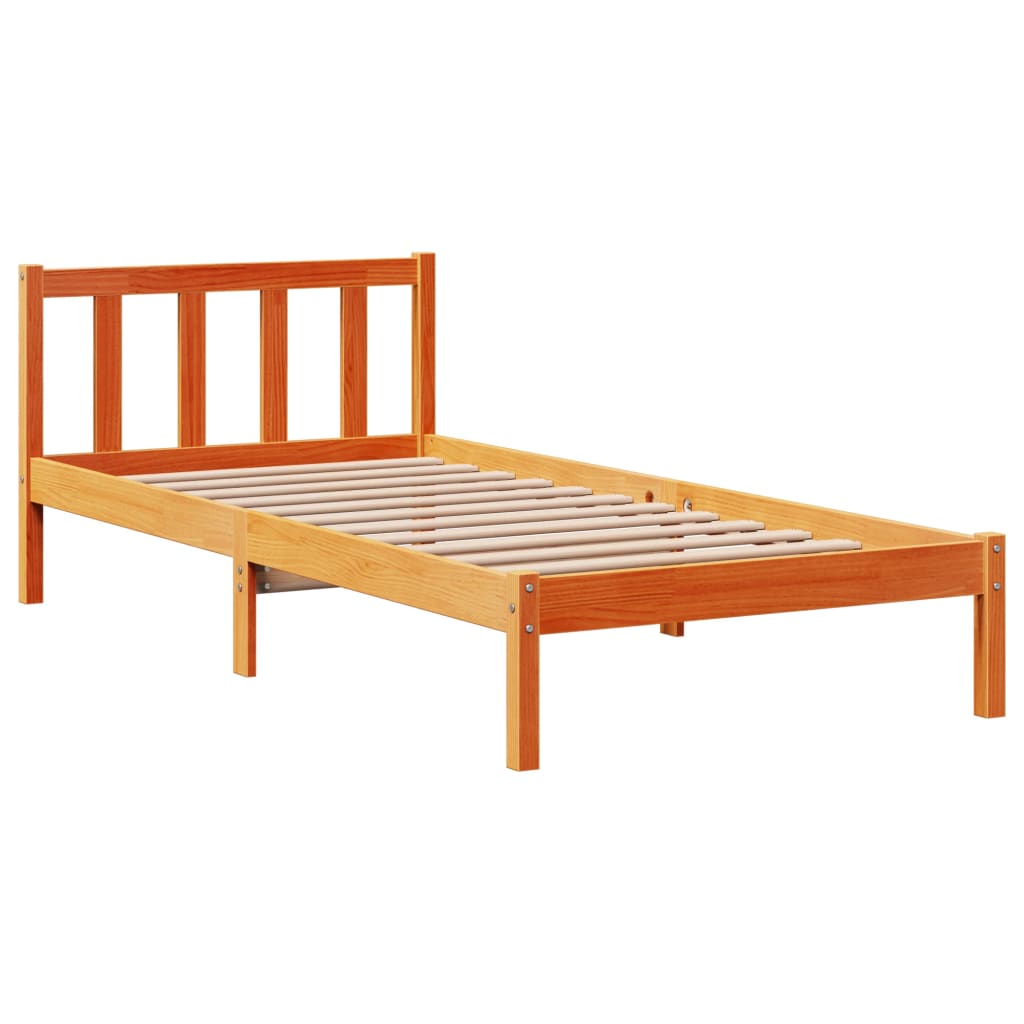 vidaXL Bedframe met hoofdbord massief grenenhout wasbruin 100x200 cm