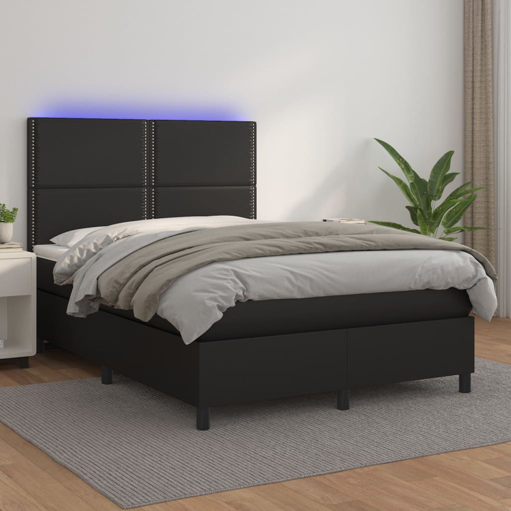 vidaXL Boxspring met matras en LED kunstleer zwart 140x200 cm