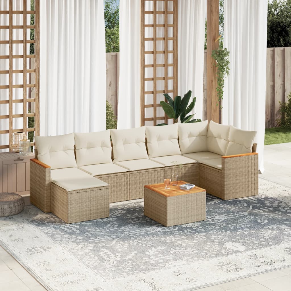 vidaXL 8-delige Loungeset met kussens poly rattan beige